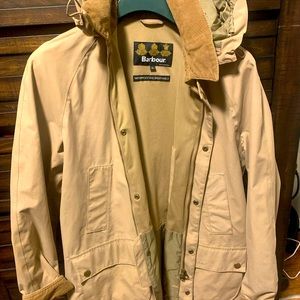 Barbour Tan Rain Jacket - size L (large) with hood